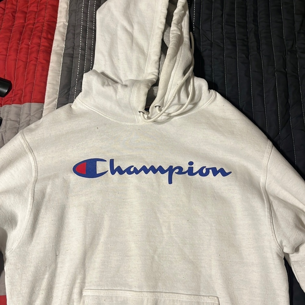 All white champion hoodie